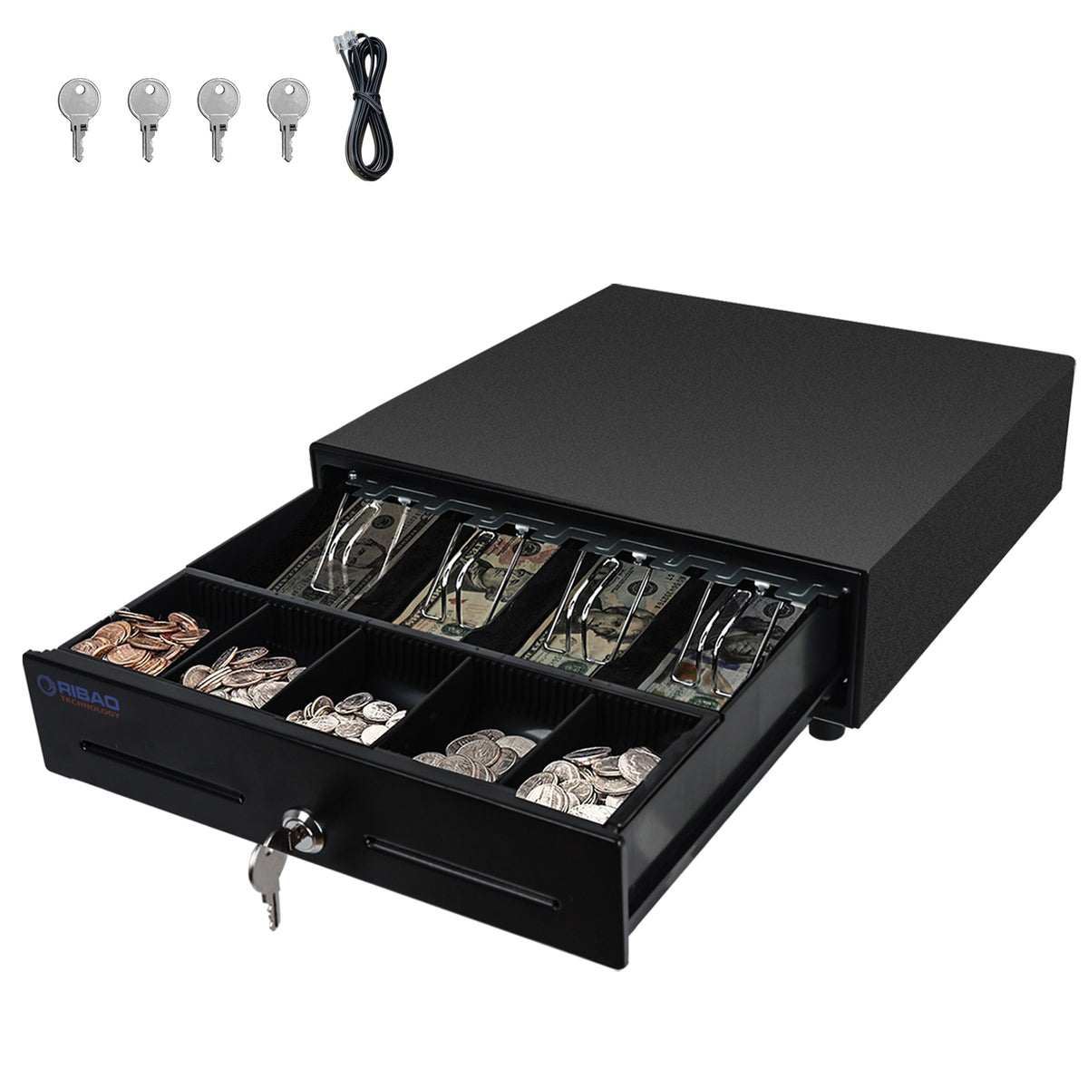 RIBAO 13'' Heavy Duty Cash Drawer for POS System | 4 Bill Trays, 5 Coin ...
