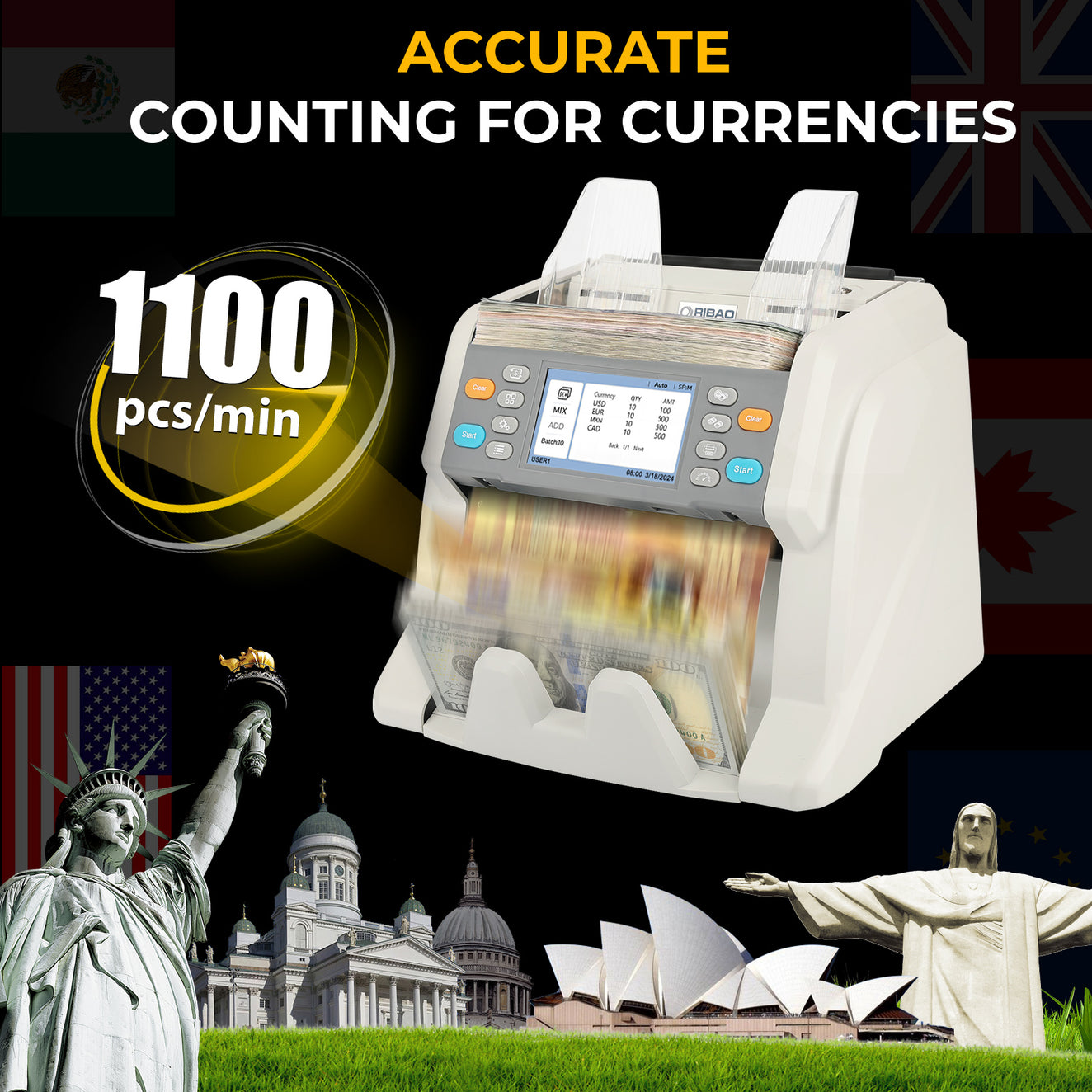 Compteur De Billets Ribao BC-40 - 4 Devises (EUR, GBP, USD, CHF), Détection Contrefaçon, Interface Italienne - 9