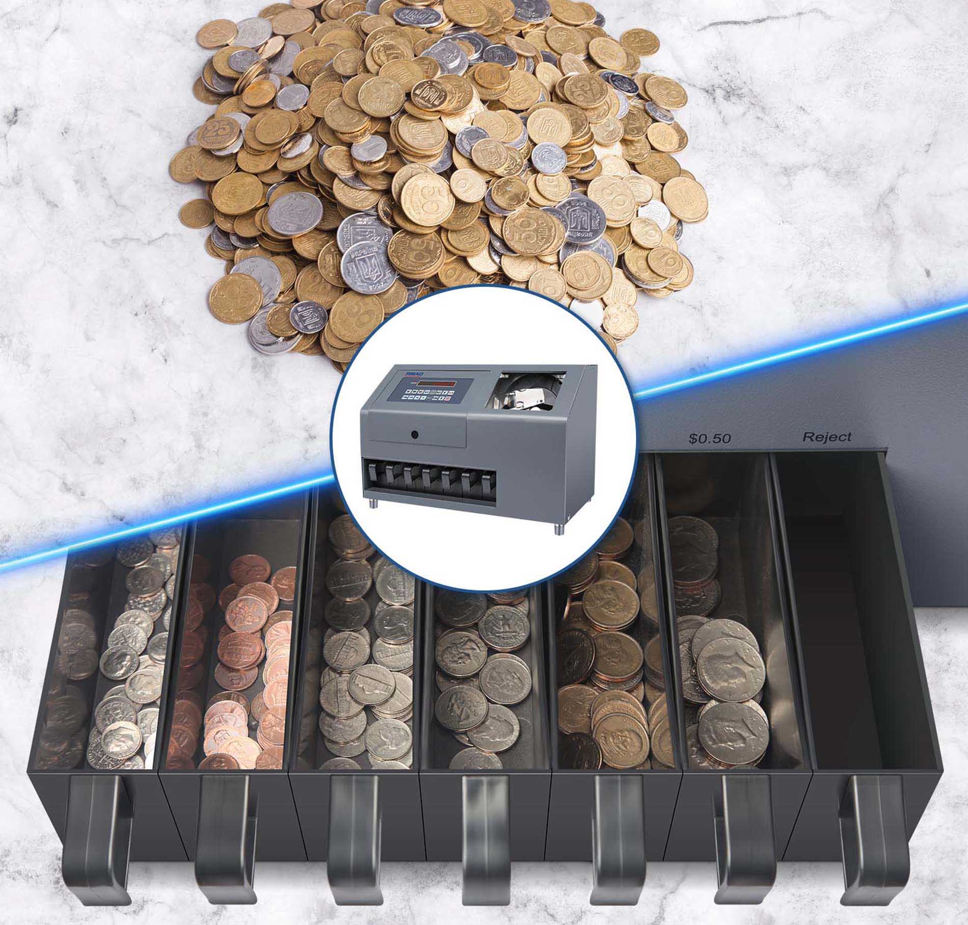 Ribao 7-Pocket High Speed Coin Counter & Sorter CS-600B