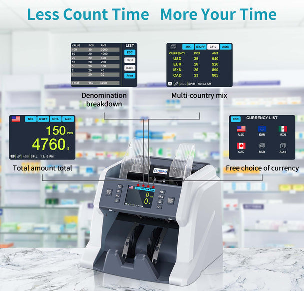mixed denomination breakdown money counter